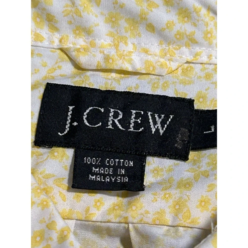 J. Crew Button Down Shirt Men's L Long Sleeve Floral Yellow White Classic Preppy